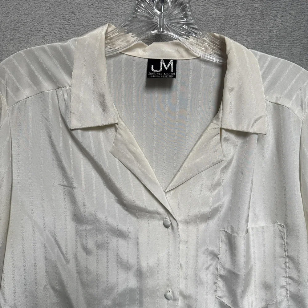 Vintage Jonathan Martin Blouse Womens‎ White Stripe Long Sleeve Top Size Medium
